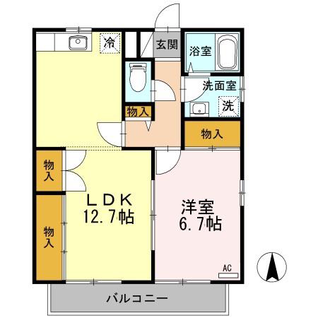 アモロッソS&S(1LDK/2階)の間取り写真