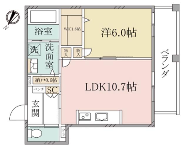 へーベルヴィレッジ市ヶ尾CALME ウエスト(1LDK/2階)の間取り写真