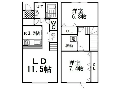 ホワイトステージ7番館(2LDK/1階)の間取り写真