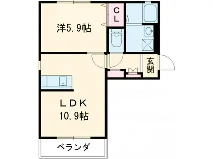 ディアス小舟A棟(1LDK/1階)の間取り写真