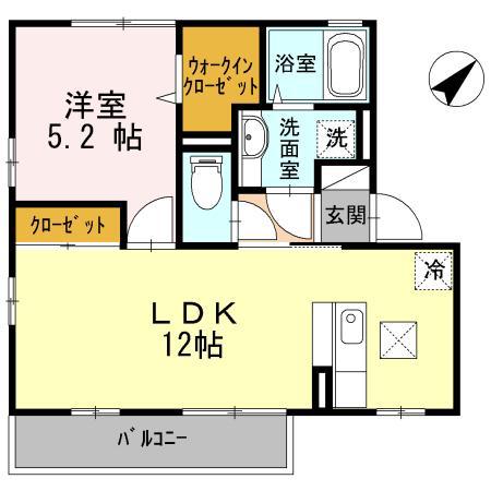 ルクプルC棟(1LDK/1階)の間取り写真