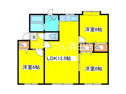 プリムロードII(3LDK/1階)の間取り写真