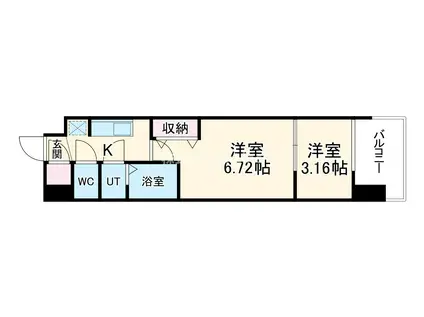 AELL OSAKA イースト(2K/8階)の間取り写真