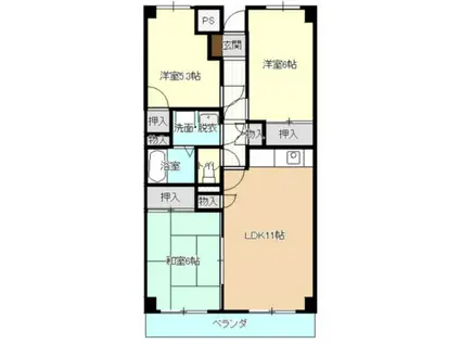 サンライフ松谷(3LDK/4階)の間取り写真