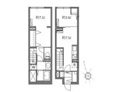 ソラシアレジデンス学芸大学II(2DK/B1階)の間取り写真