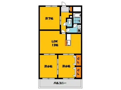 メゾンドベル1(3LDK/3階)の間取り写真