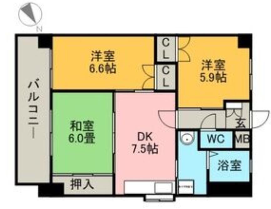 北野ガーデンコート(3DK/3階)の間取り写真