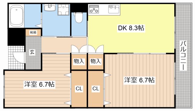 シャイニング壱番館(2DK/3階)の間取り写真