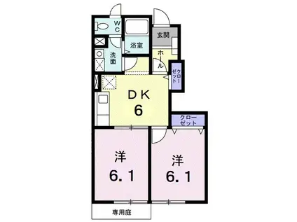 プルミエ・アムールII(2DK/1階)の間取り写真