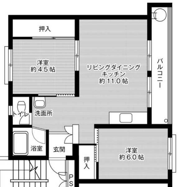 ビレッジハウス高知 1号棟(2LDK/5階)の間取り写真