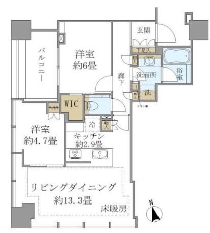 白金ザ・スカイ西棟(2LDK/13階)の間取り写真