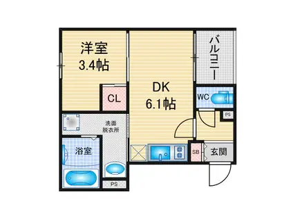 ハーモニーテラス中町(1DK/1階)の間取り写真