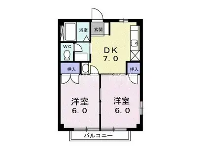カーサドマーニ(2DK/2階)の間取り写真