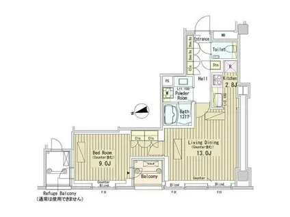 パークアクシス御成門(1LDK/18階)の間取り写真