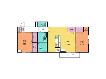 ディーシャンブル大黒田II(2LDK/3階)の間取り写真