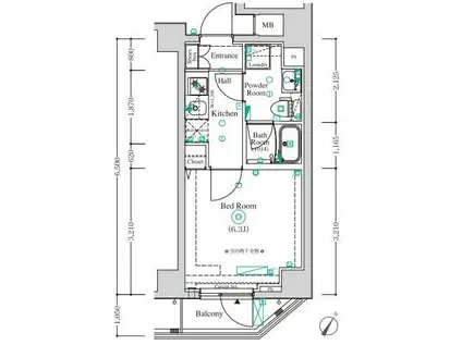 アゼスト横濱関内(1K/8階)の間取り写真