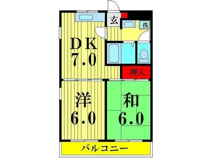 パラディヤハタ(2DK/2階)の間取り写真