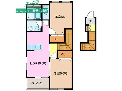 アンソレイェ(2LDK/2階)の間取り写真