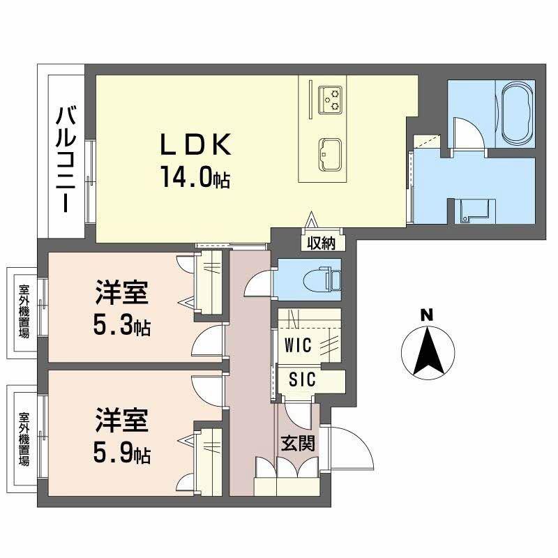 グランシャーメゾン新大宮(2LDK/4階)の間取り写真