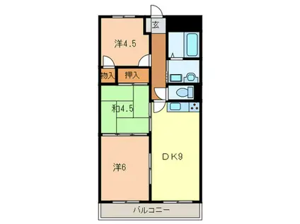 ベネフィス北在家(3DK/3階)の間取り写真