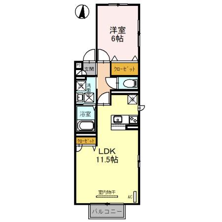 プレミールB(1LDK/2階)の間取り写真