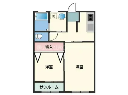 ソレイユ高木(2K/1階)の間取り写真