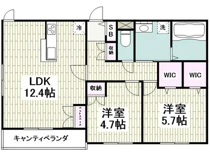 ウエスト鵠沼海岸(2LDK/1階)の間取り写真