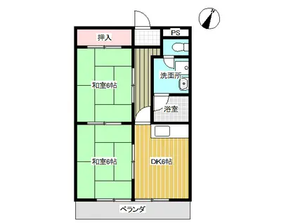 グリーンコートヒロI(2DK/2階)の間取り写真