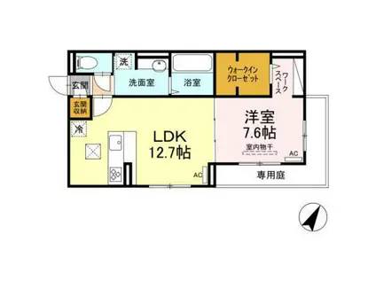 広島電鉄宮島線 廿日市市役所前駅(平良) 徒歩7分 3階建 築3年(1LDK/1階)の間取り写真