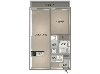 ピーススクエア小松島(1LDK/1階)の間取り写真