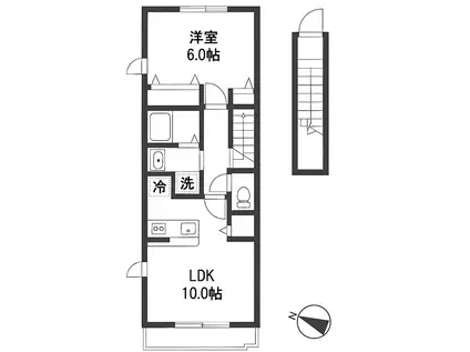 TRES花小金井II(1LDK/2階)の間取り写真