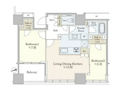 ローレルタワールネ浜松町(2LDK/10階)の間取り写真
