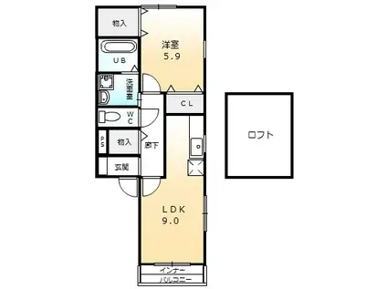 ブランカハウス(1LDK/2階)の間取り写真
