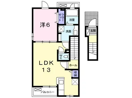 町沖ハイツ(1LDK/2階)の間取り写真