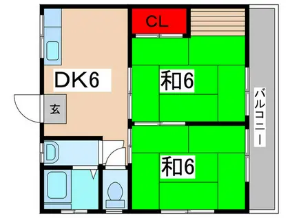 サンハイツ六木(2DK/1階)の間取り写真