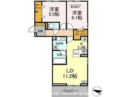 リシェスみのり台 C棟(2LDK/2階)の間取り写真