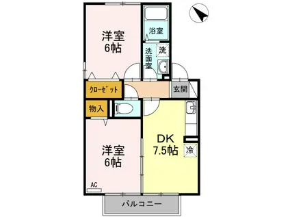 ハイツトベラD(2DK/1階)の間取り写真