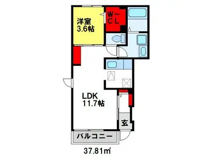 ウィステリアガーデンI(1LDK/1階)の間取り写真