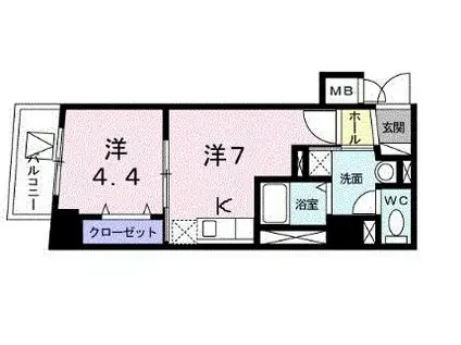 アンソレイエ(1DK/5階)の間取り写真