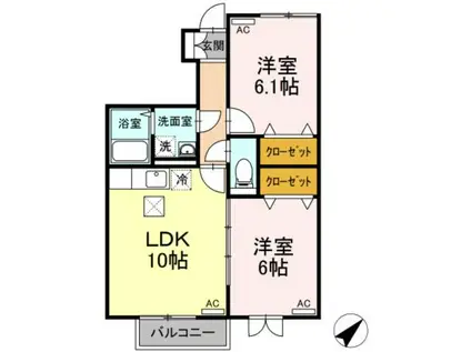 パセオプラシード成田 B(2LDK/1階)の間取り写真