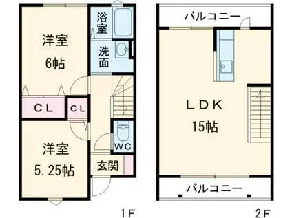 RECT西鶴崎A(2LDK/1階)の間取り写真