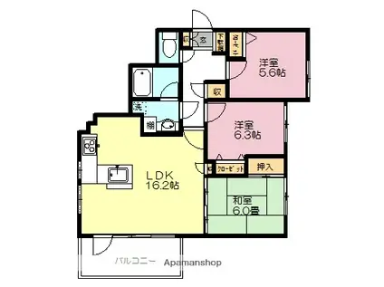 リーベスト勝田台 エルベールの街(3LDK/2階)の間取り写真