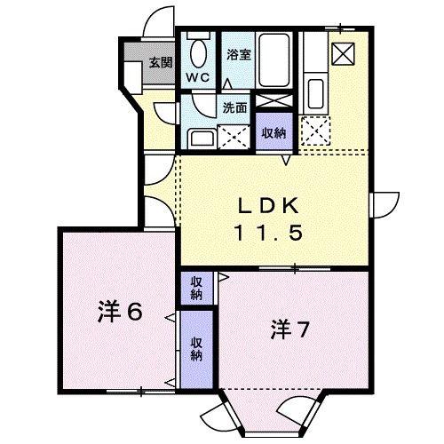 アンソレイエメゾン二号館(2LDK/1階)の間取り写真