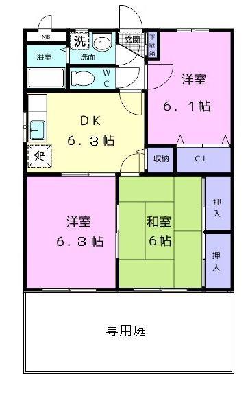 鯉田マンション(3DK/1階)の間取り写真