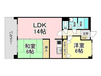 菊竹ビル金鶏(2LDK/4階)の間取り写真