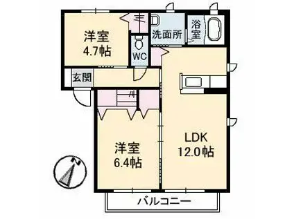 シャーメゾン箕島(2LDK/2階)の間取り写真