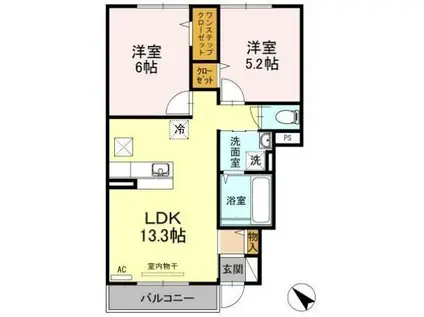 エスポワールA棟(2LDK/1階)の間取り写真