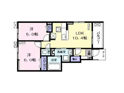 ヴィレッジ弥富(2LDK/1階)の間取り写真