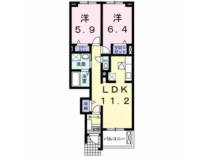 ノーヴァ久根山(2LDK/1階)の間取り写真