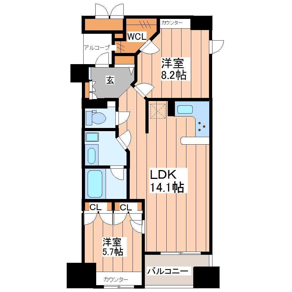Dクラディア勾当台公園(2LDK/4階)の間取り写真
